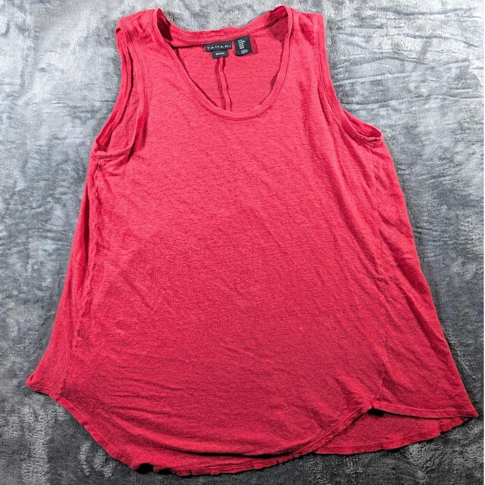 Tahari Womens Linen Sleeveless Scoop Neck Tank Top Size M Red Casual Summer